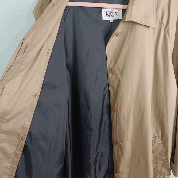 THE TOTES COAT Women's Vintage 80s Tan Button Up Rain Trench Coat Pockets Sz 18½ - Picture 6 of 13